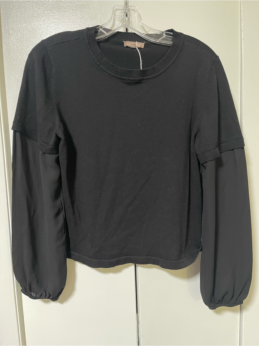 Lilla P Black Women's Sweater with Sheer Sleeves